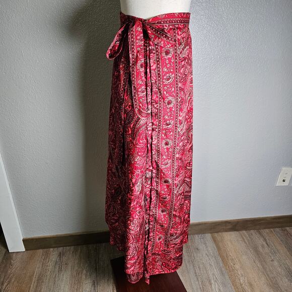 Colorful Paisley Floral True Wrap Midi Dress Reds and Greys One Size 33 Long - Picture 3 of 8